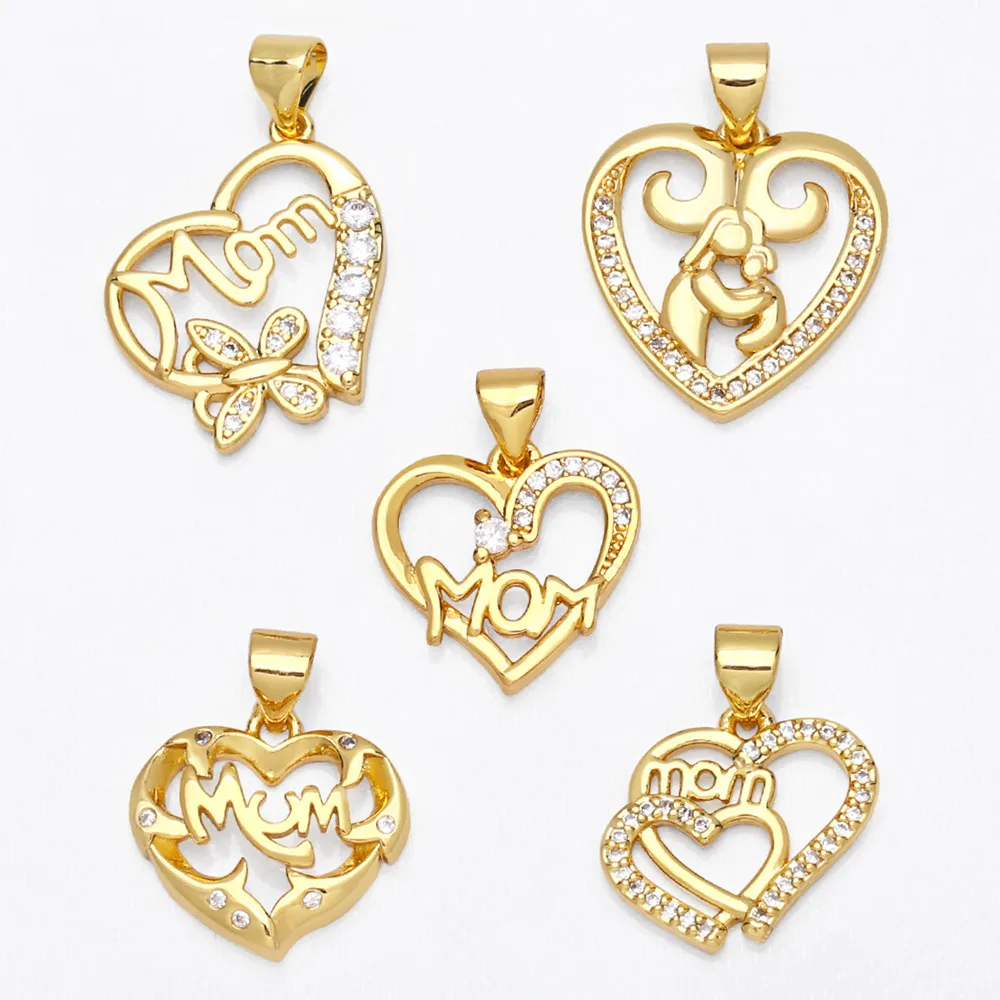 

OCESRIO Heart Mother's Day Pendants for Necklace Earring Gold Plated Copper CZ Supplies for Jewelry Making Wholesale pdta731