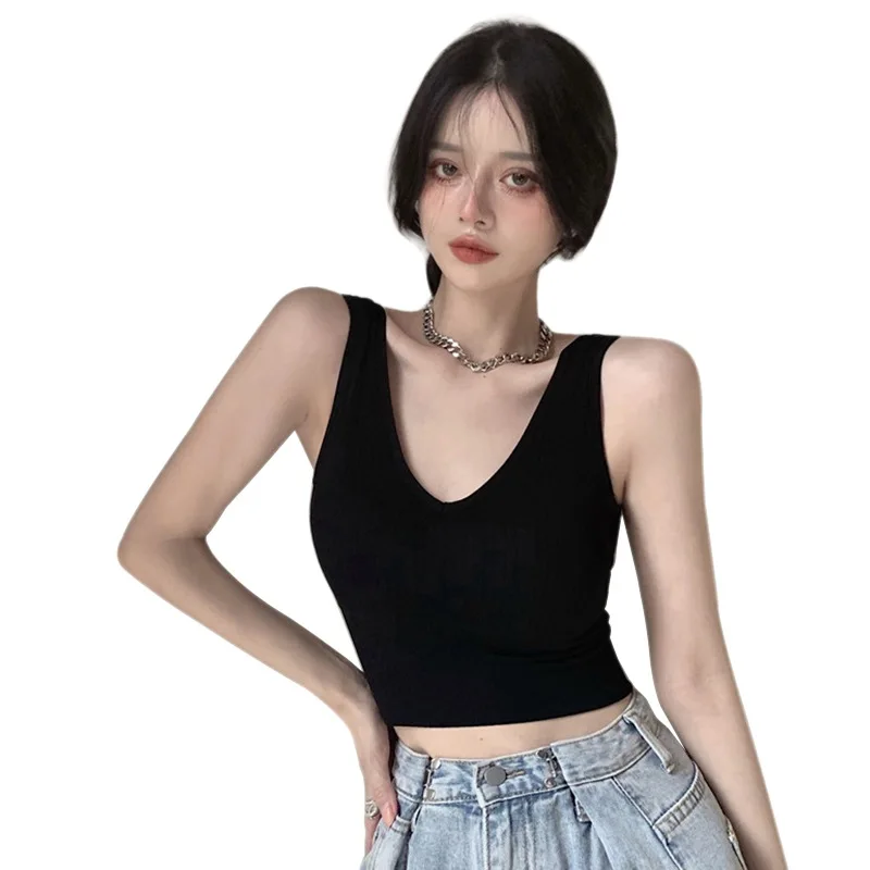 

Women's Padded Camisoles Wire Free Crop Top Sleeveless Tank Top Solid Color Base Shirt Seamless Basic Undershirt