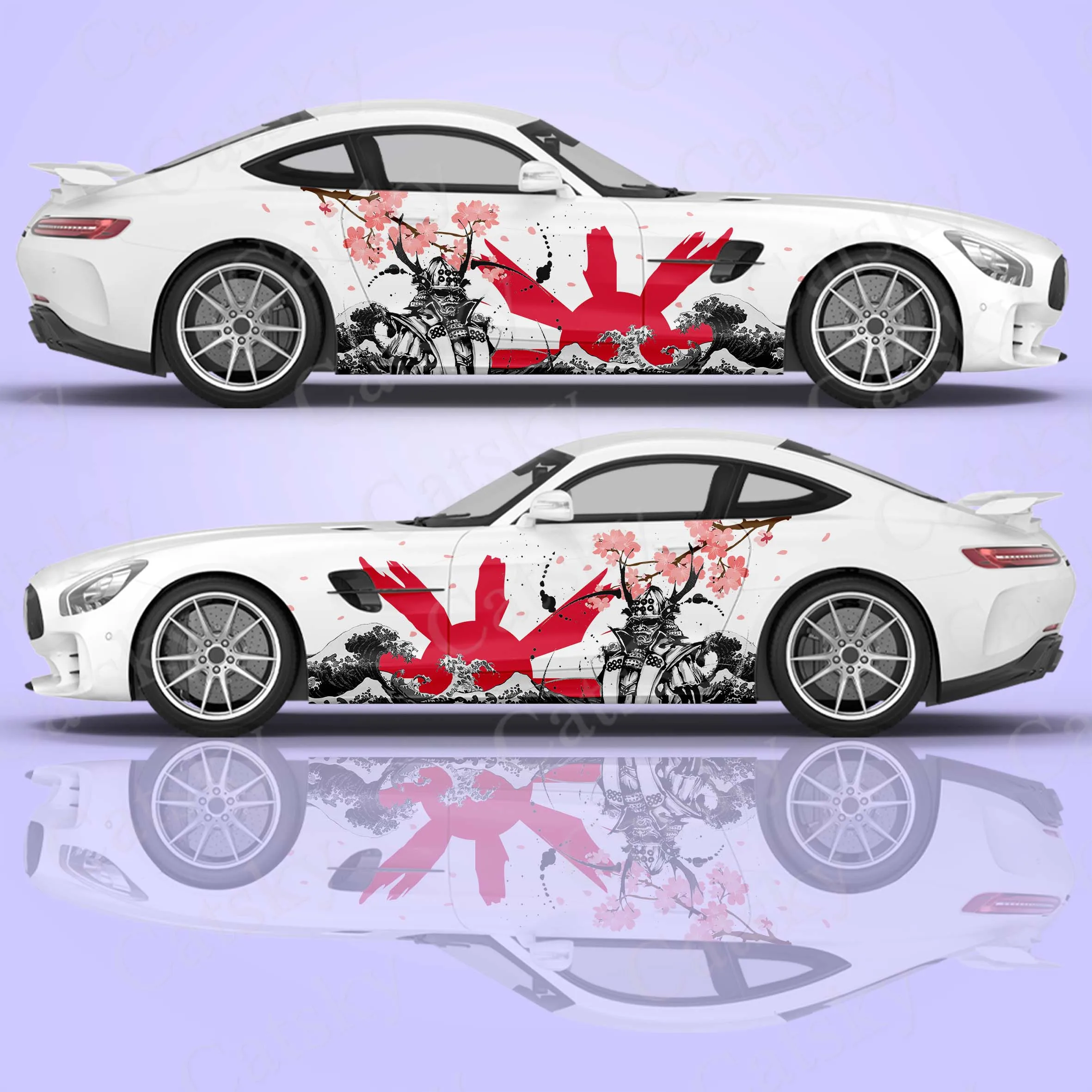 

Samurai Japanese Art Car Sticker Pattern Logo Side Car Wrap Vehicle Side Graphic Sakura Wave Car Decal Sticker