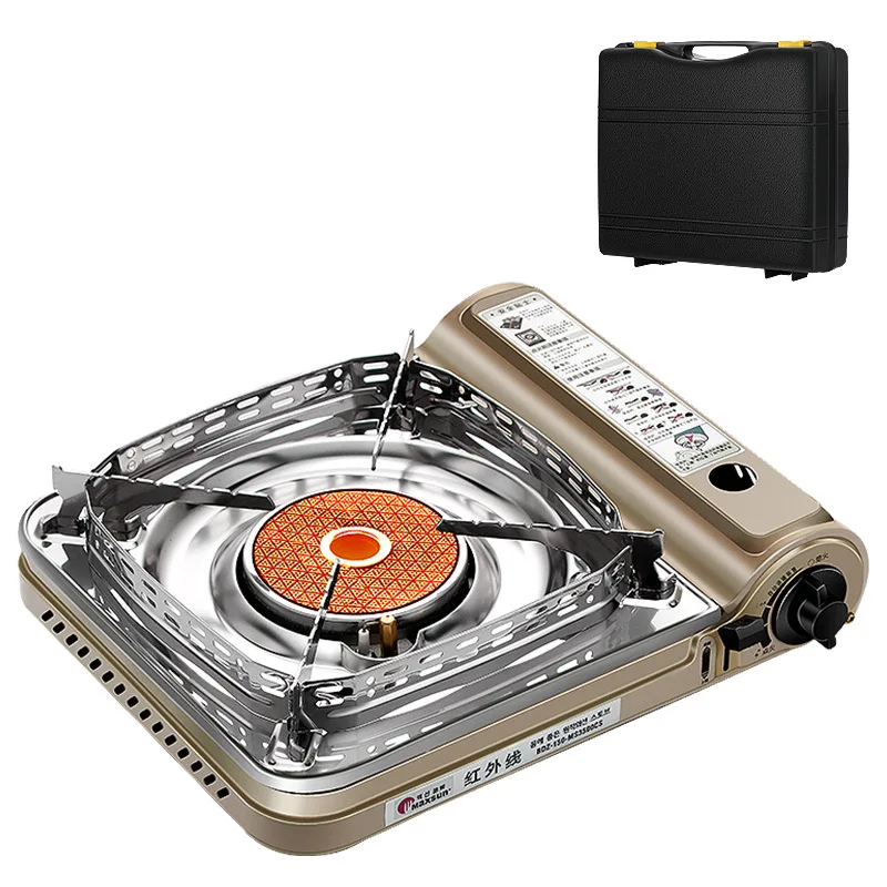 

Уличная кемпинговая портативная плита с ветрозащитным щитком Сильная огненная газовая горелка Туристические кухонные аксессуары Новый 2023 год