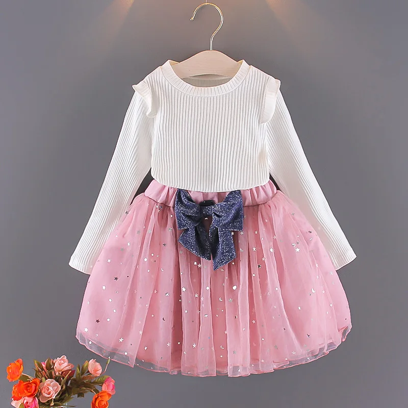 

Костюм для девочек из двух предметов, юбка, зимний Весенний костюм с плиссированным топом с длинным рукавом и сетчатой юбкой, детская одежда...