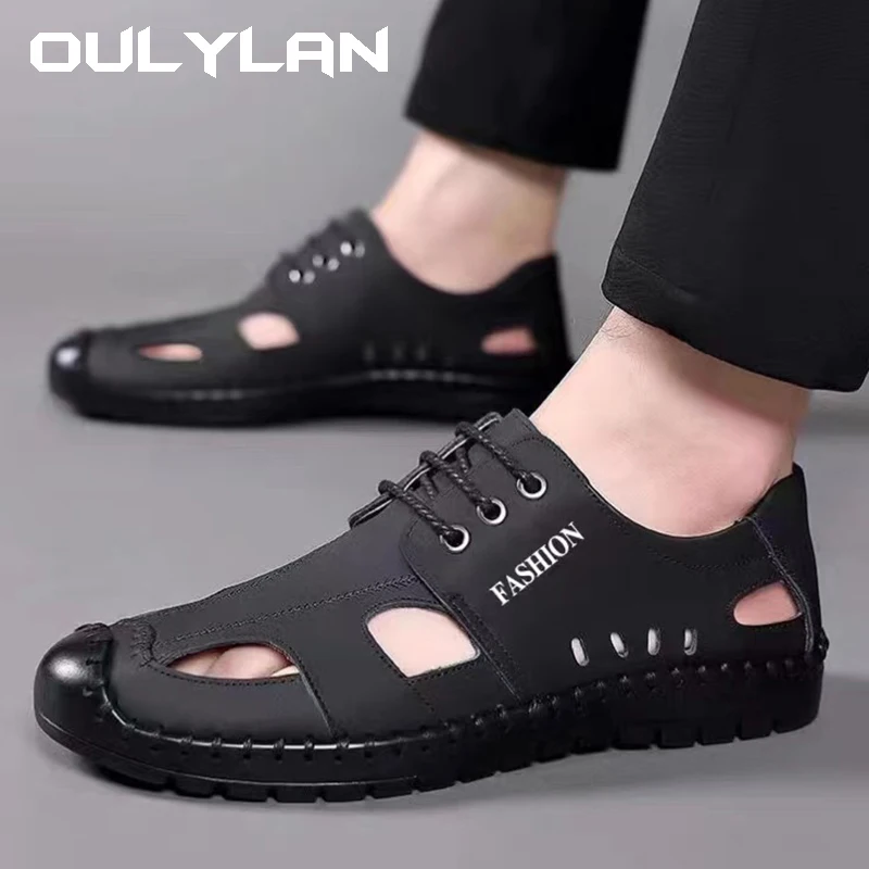 Сандалии мужские из воловьей кожи Повседневная дышащая обувь без застежки