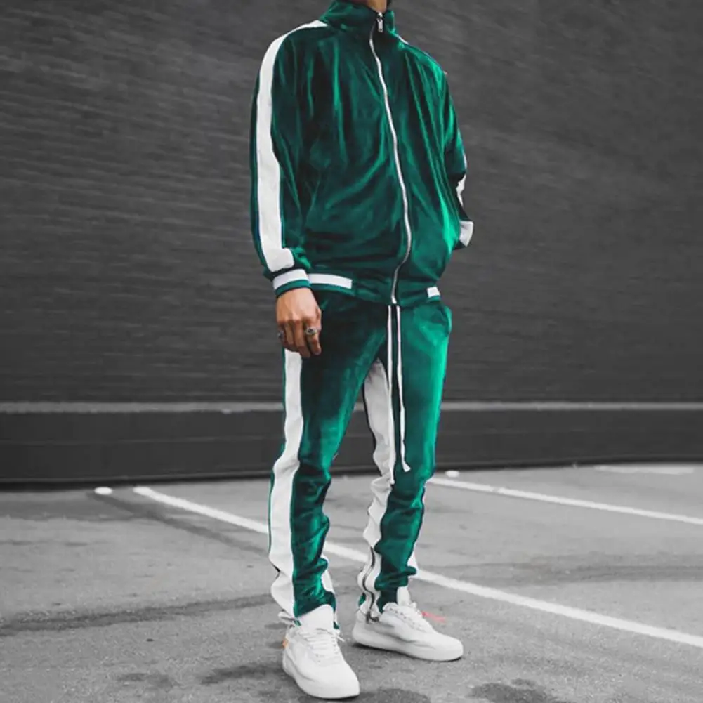 

2 Pcs/Set Winter Tracksuit Contrast Colors Autumn Tracksuit Pockets Autumn Tracksuit