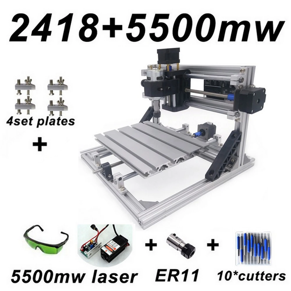 

CNC2418 Laser Engraving Machine with ER11 500mw Head Wood Router Carving Machine Acrylic PCB PVC Milling Machine