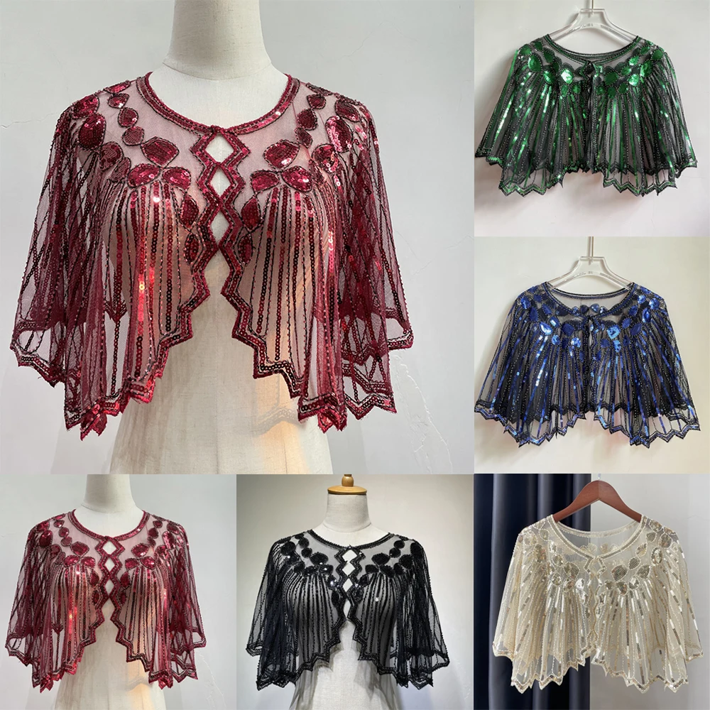 

Women's 1920s Shawl Beaded Sequin Deco Evening Cape Bolero Flapper Cover Up Gatsby Themed And Wedding Party Shawl poncho