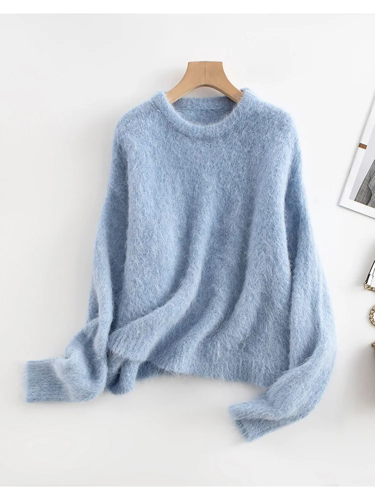 Женская винтажная кашемировая Шерстяная трикотажная одежда с круглым вырезом