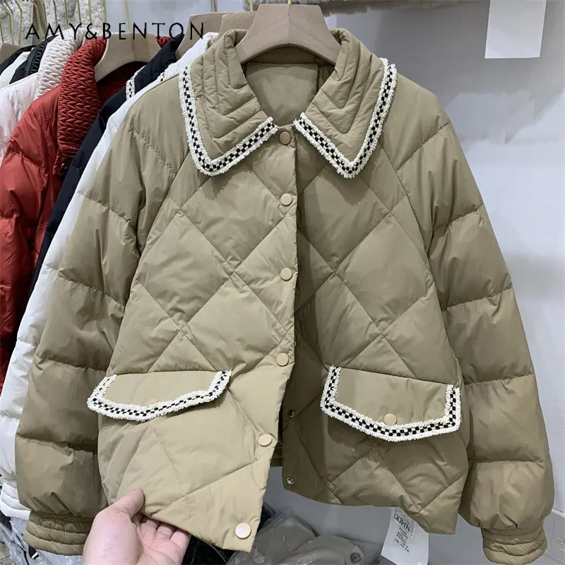 

Lapel White Duck Down Eiderdown Outerwear Down Jackets Women's Winter New Warm Versatile Design Sense Younger Down Jacket