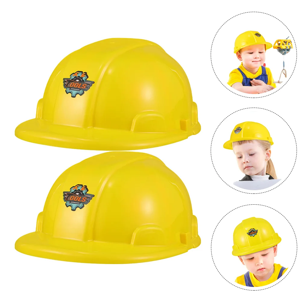 

2 Pcs Toddler Gift Tool Hat Construction Kids Plastic Plaything Party 21X17.5CM Yellow Toddler