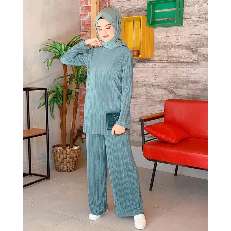 Muslim Sets Ethnic Style Loose Leisure Pleated Suit Southeast Asian Arab Islamic Clothing Women Muslim Two Piece Set