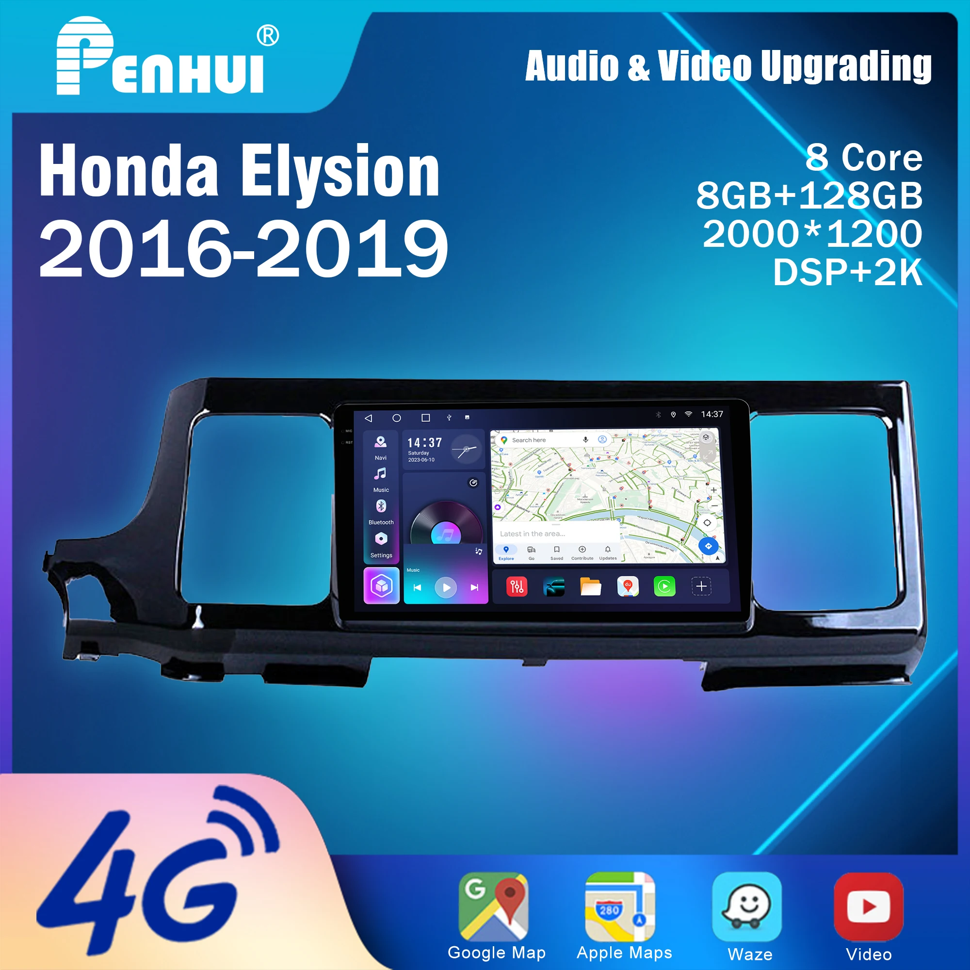 Фото Penhui для Honda Elysion 2016-2019: Android-мультимедийный проигрыватель с экраном, аудио-видео, 2 Din, DSP, Bluetooth, CarPlay, радио. №1