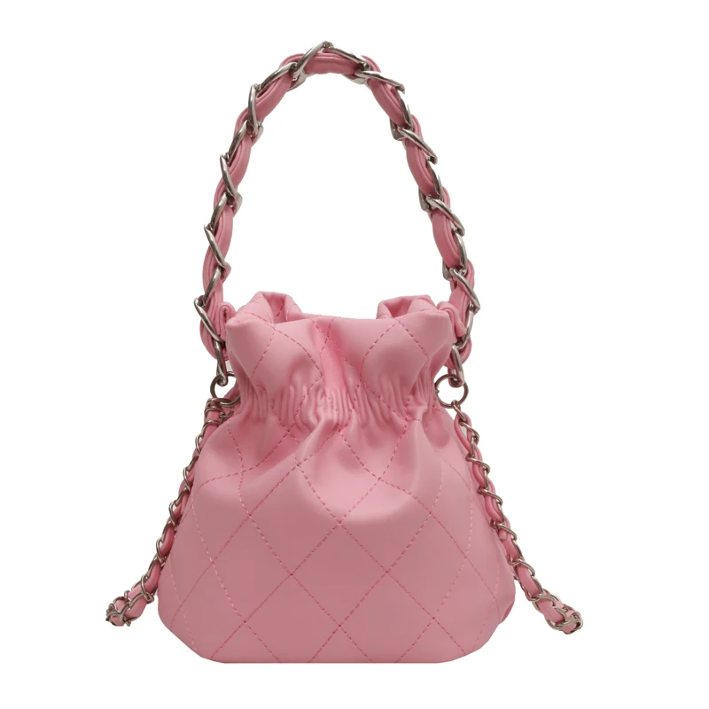 2023 Summer Women's Handbags Pink White PU Bucket Bag Classic Fashion Chain Crossbody Shoulder Bags For Ladies Party Handbags