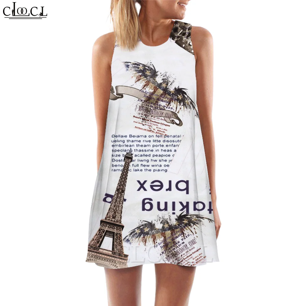 Женские майки CLOOCL винтажная газета графика 3D принт свободное платье сексуальная