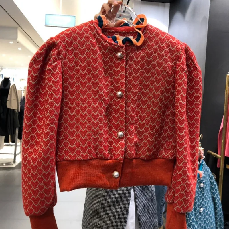 2020 Autumn and Winter New Fashion Lace Stand Collar Collar Pearl Button Loose Short Jacket Ladies Patchwork Warm Queen Jacket