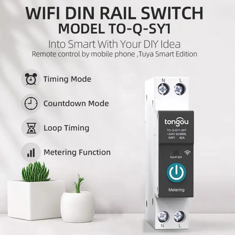 

Wi-Fi переключатель с дистанционным управлением через приложение Tongou умный дом с дозировкой Din-рейка беспроводной переключатель 1p «сделай сам» автоматический выключатель 63a Tuya