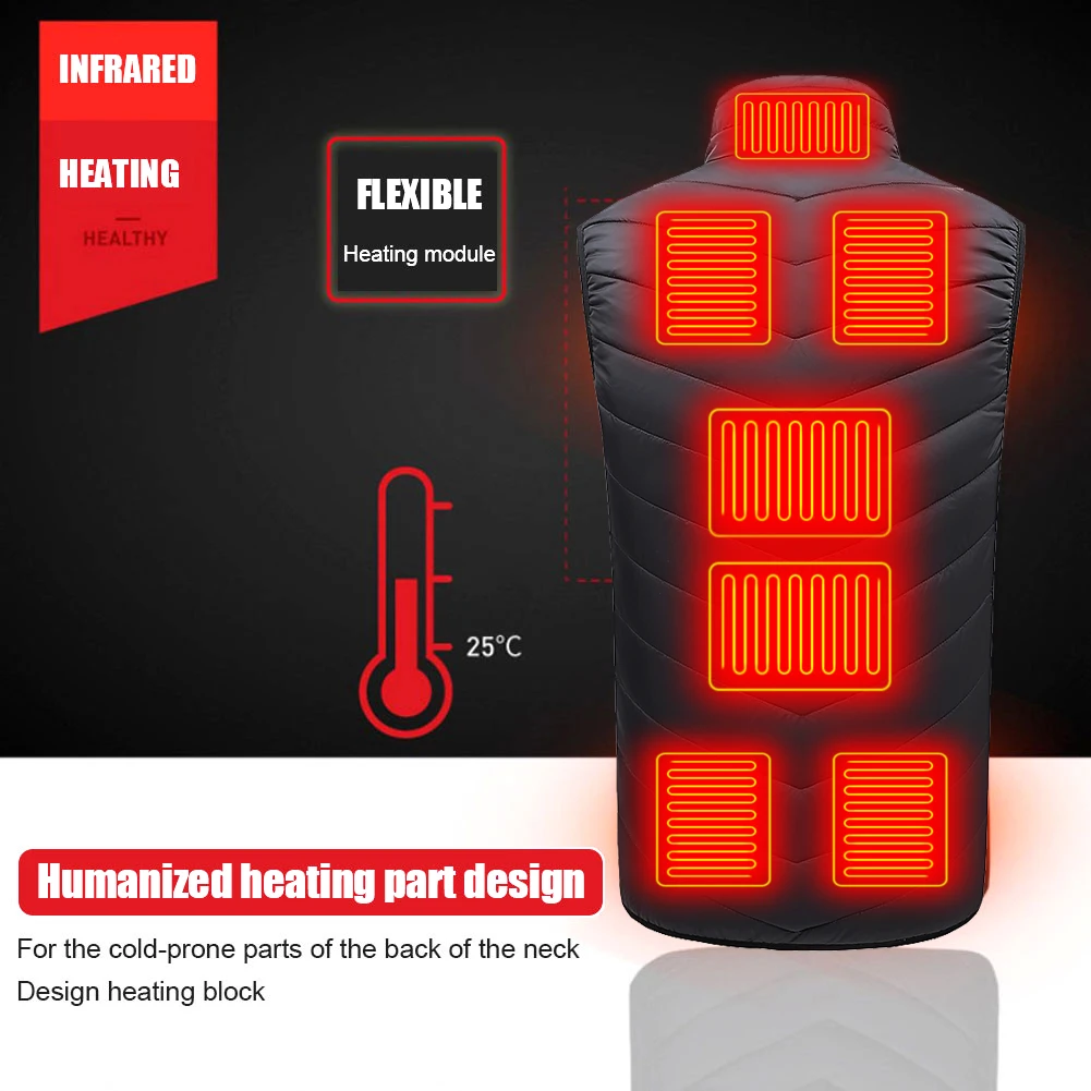 Мужской зимний умный жилет с подогревом 9 дюймов куртка без рукавов USB-подогревом