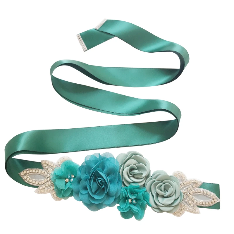 

Lady Elegant Belt Pearl Rhinestone Accessories Flower Beaded Handmade Belt Wedding Belt Simulation Rose