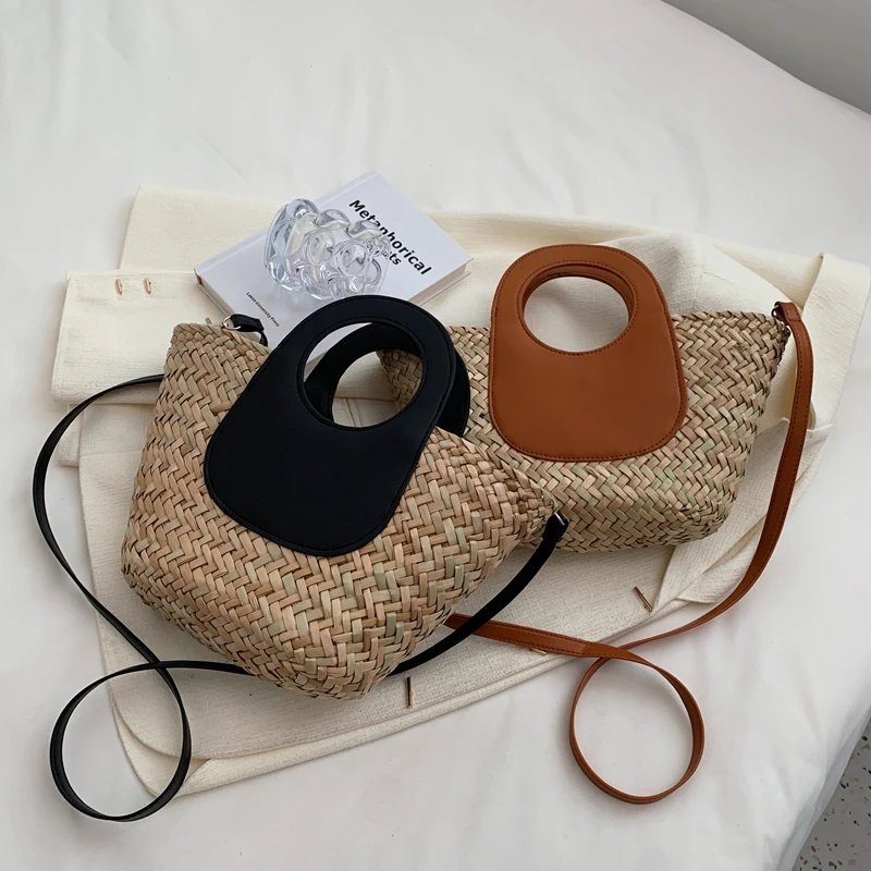 Соломенная Сумка на плечо для женщин Модный богемный пляжный саквояж отпуска
