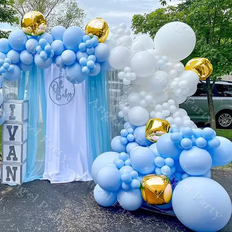 

132pcs White Gold Blue Birthday Balloon Garland Baby Shower Globos for Kids Party Decor Foil Balloons Balon 1st One Year Ballon