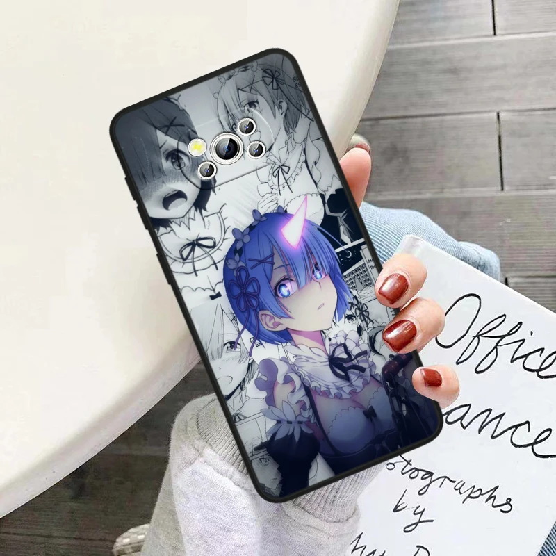 Аниме Rem Cute для POCO X6 M6 C55 C50 C40 C3 F5 F4 F3 M5 M4 4G 5G GT Pro силиконовая черная искусственная