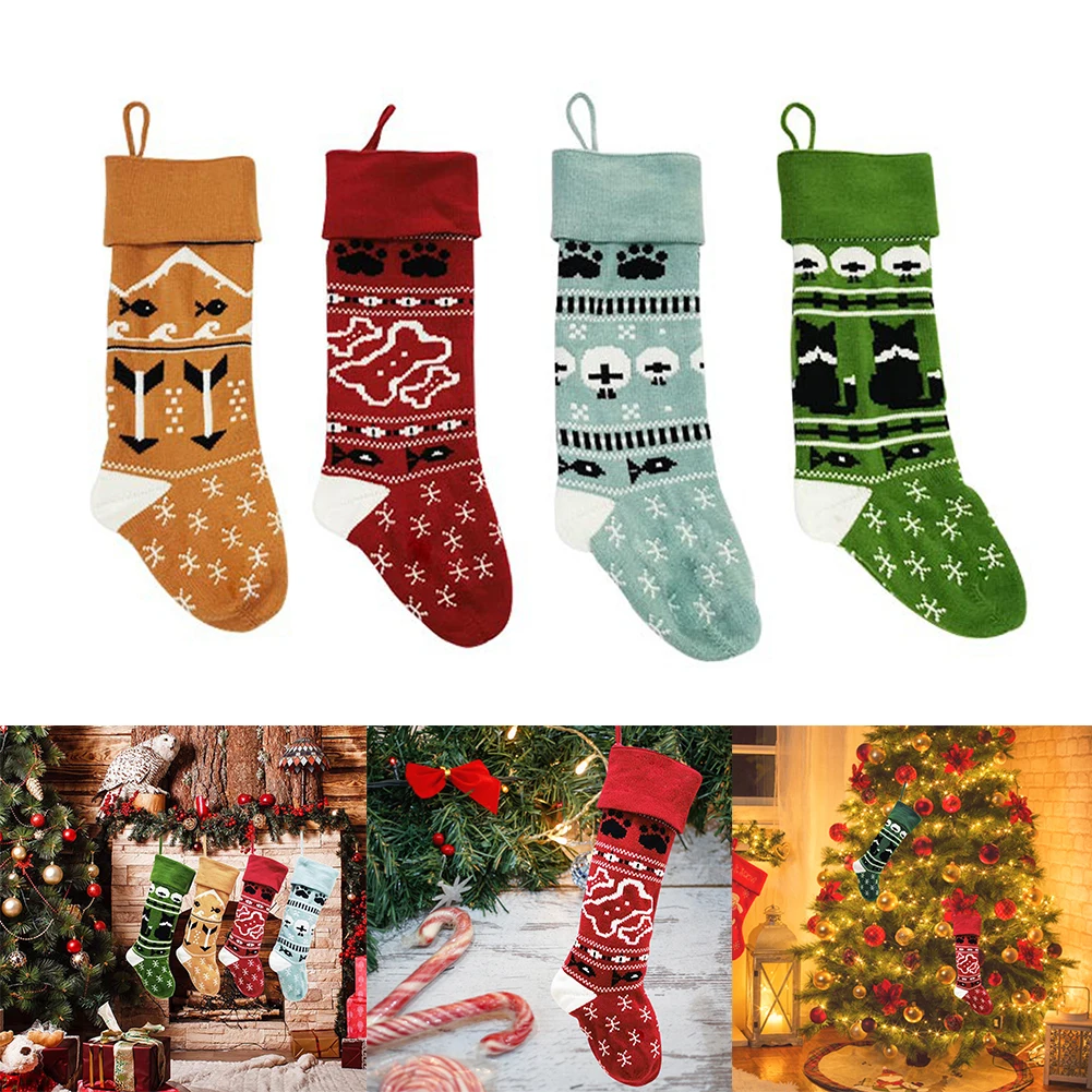 

Christmas Stockings Stocks Knitted Fireplace Hanging Stocking Ornaments Xmas Holiday Home Decoration Candy Gift Snacks Bag