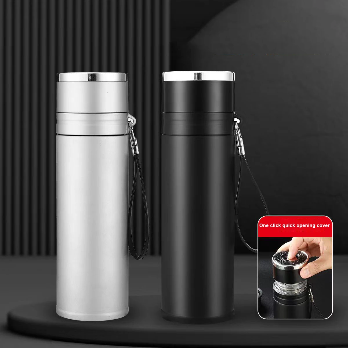 

Stainless steel tea and water separation insulated cup car mounted, business man, one click open cover, bouncing and brewing tea