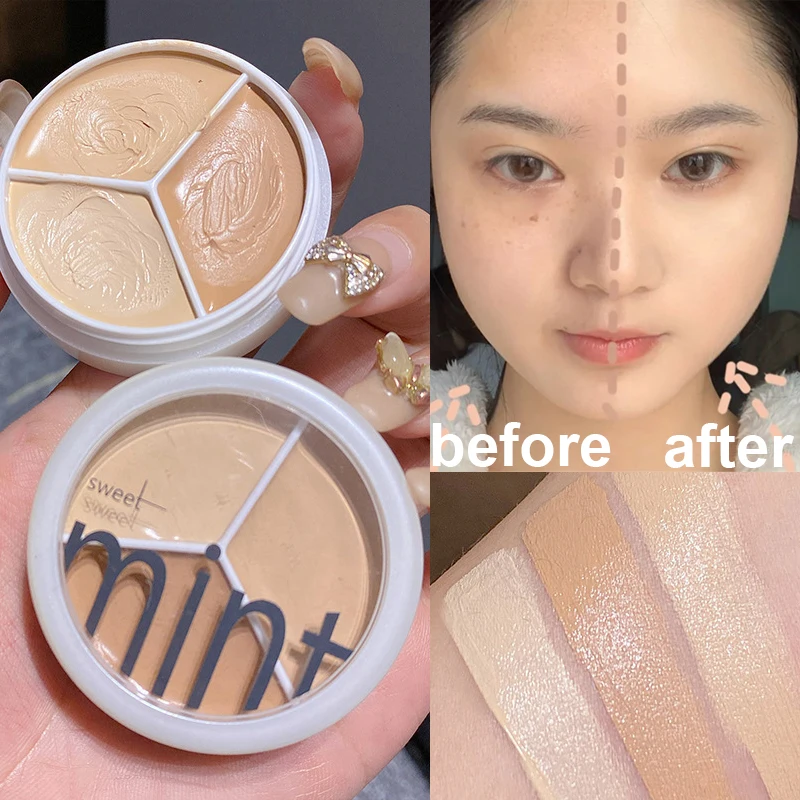 

Moisturizer Concealer Palette with Brush Cream Texture Covers Acne Marks Dark Circles Multifunction Face Makeup Pores Concealer