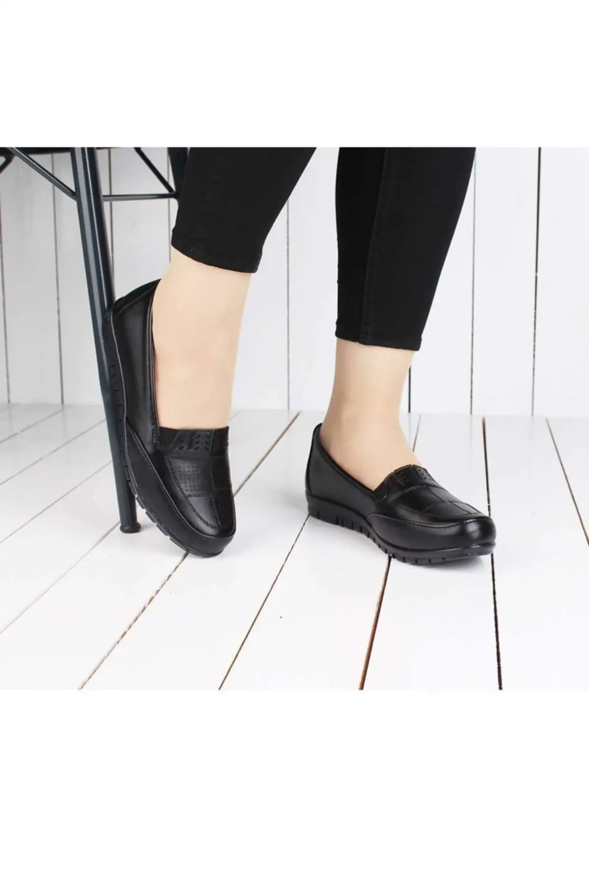 

Women Flats Shoes For Daily And Mom Genuine Leather Lining Heel Padded Padded System Black Fashion Flats Casual Shoes