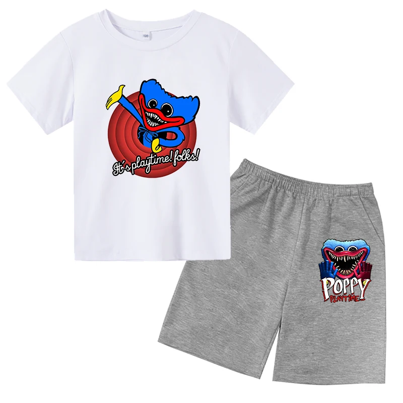 

Poppy Playtime Horror Games Kids Cotton Short Sleeve Shirt + Shorts 2-Pack Fashion Girls O-Neck T-Shirt Huggy Wuggy Summer Outfi