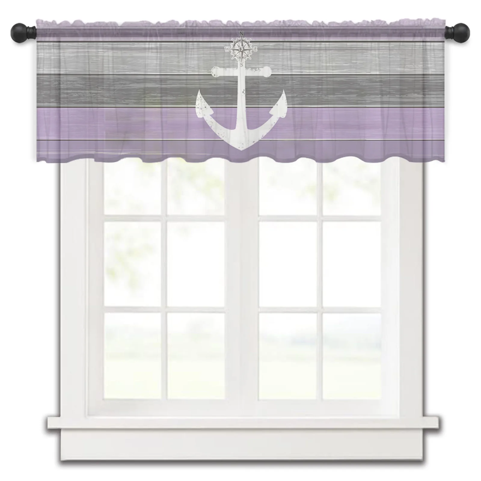 

Lavender Purple Gradient Anchor Kitchen Small Curtain Tulle Sheer Short Curtain Bedroom Living Room Home Decor Voile Drapes