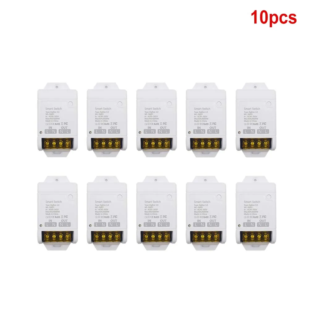 10 шт. Tuya 30A Zigbee Smart Switch DIY 2-стороннее реле управления 6600 Вт переменного тока 85-250 В таймер для умной жизни Работа с Alexa Google Home