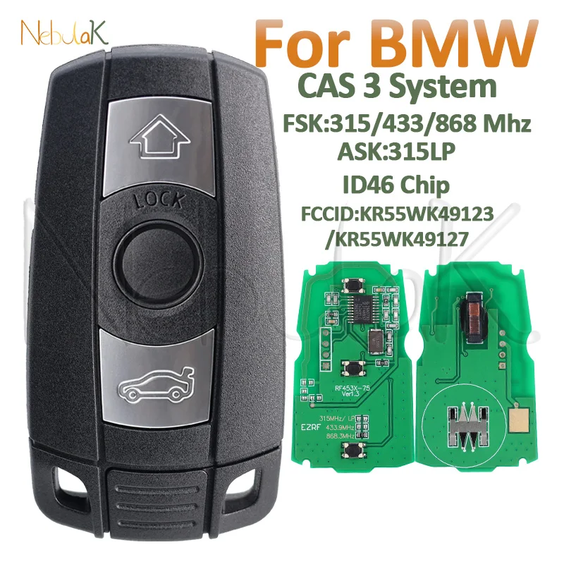 

Дистанционный брелок для BMW E60 E61 E90 E70 E71 E87 Z4 E91 E89 E72 1/3/5/7 серии X5 X6 315LP 315 433 868 МГц ID46 Чип CAS3 System