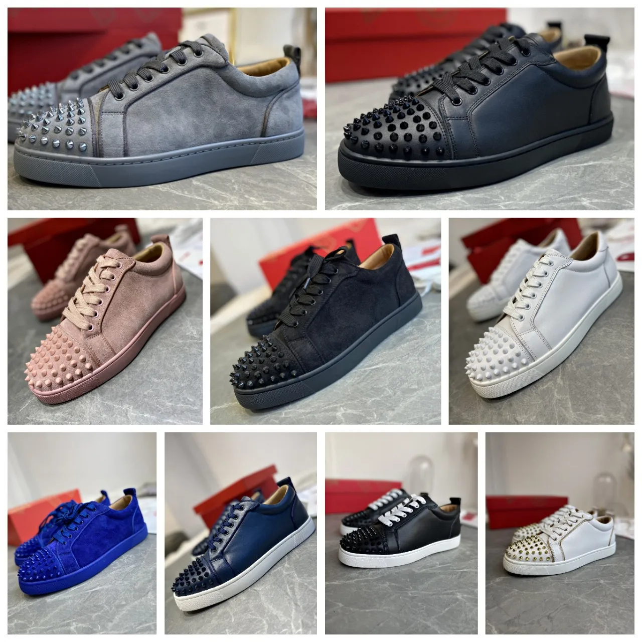 

Luxury Brand Design High Quality Red Bottom Shoes For Men Fashion Spikes Casual Shoes Rivets Skateboard Flats Sneakers