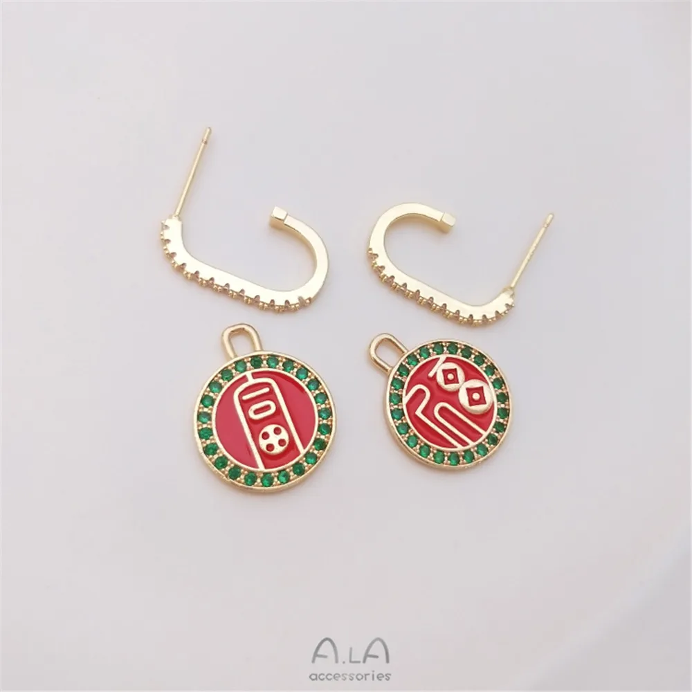 Купи Oil dripping with zirconia hanging fortune dangling sign festive Chinese style earrings 925 silver pin 14K gold clad earrings за 290 рублей в магазине AliExpress