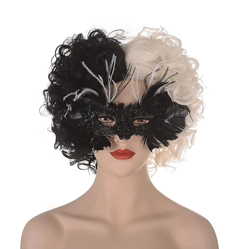

HAIRJOY синтетические волосы Cruella De Vil Косплей короткий вьющийся парик