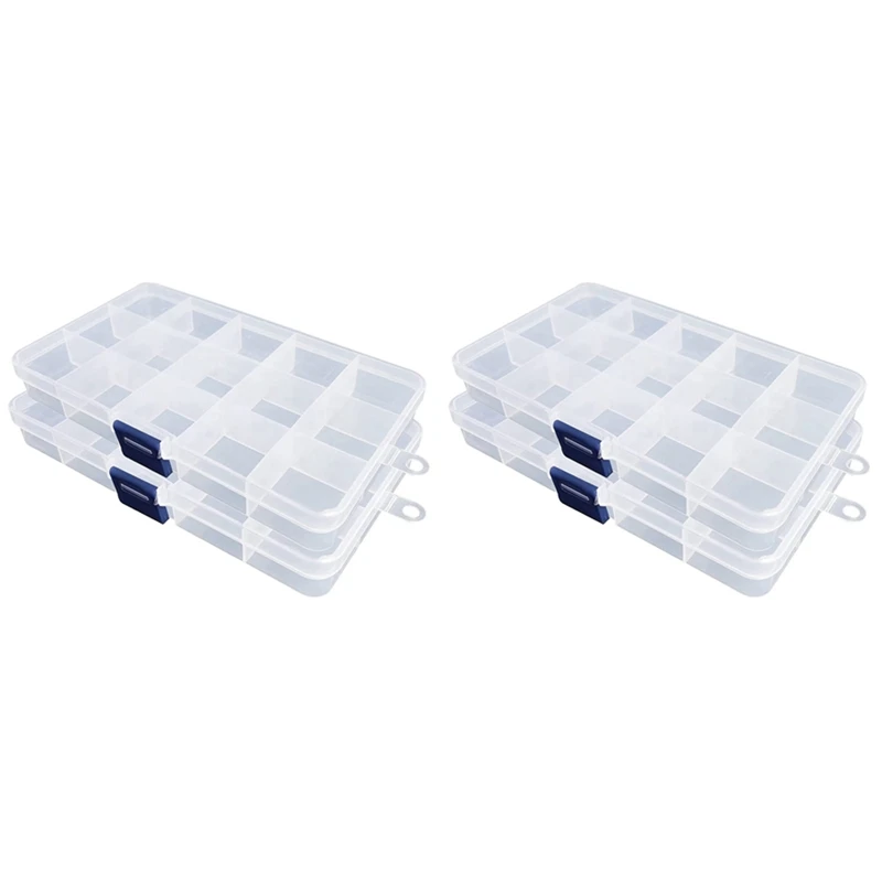 

Пластиковая коробка-органайзер, 4 упаковки прозрачных бусин, органайзер для ювелирных изделий, снастей, серег, бусин ручной работы (15 ячеек)