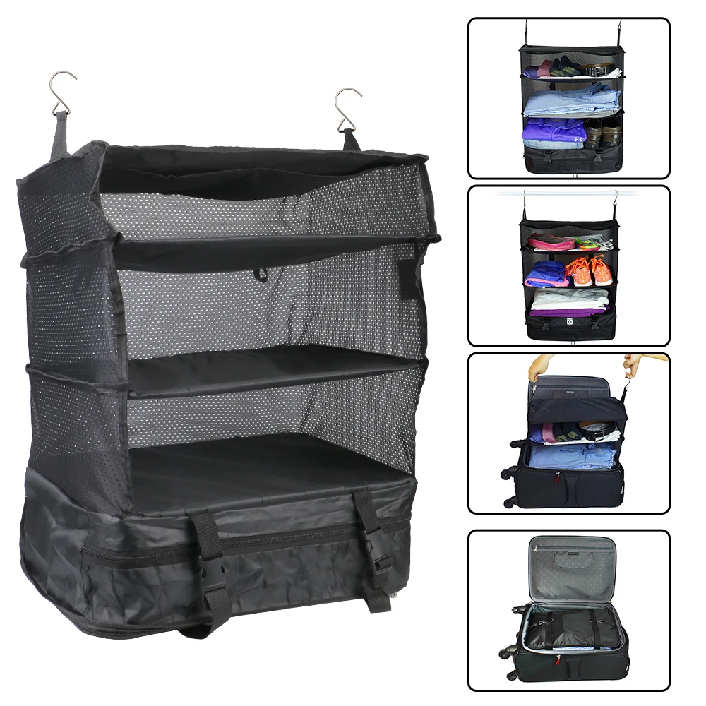 

Travel Suitcase Shelves Wardrobe Holder Clothes Storage Rack Portable Travel Storage Bag Home Storage Hook Hanging Organizer