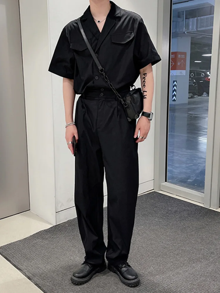 

SYUHGFA Men Clothing Short Sleeve Shirt Loose Causal 2022 Summer High Waist Pants Suit Korean Streetwear Fashion Two Pieces Sets