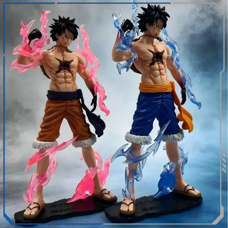 Фото Коллекционная фигурка ONE PIECE: Луффи в боевой позе (красно-синяя) с эффектами Сакуры, оригинальная, готовая, отличная для подарка
