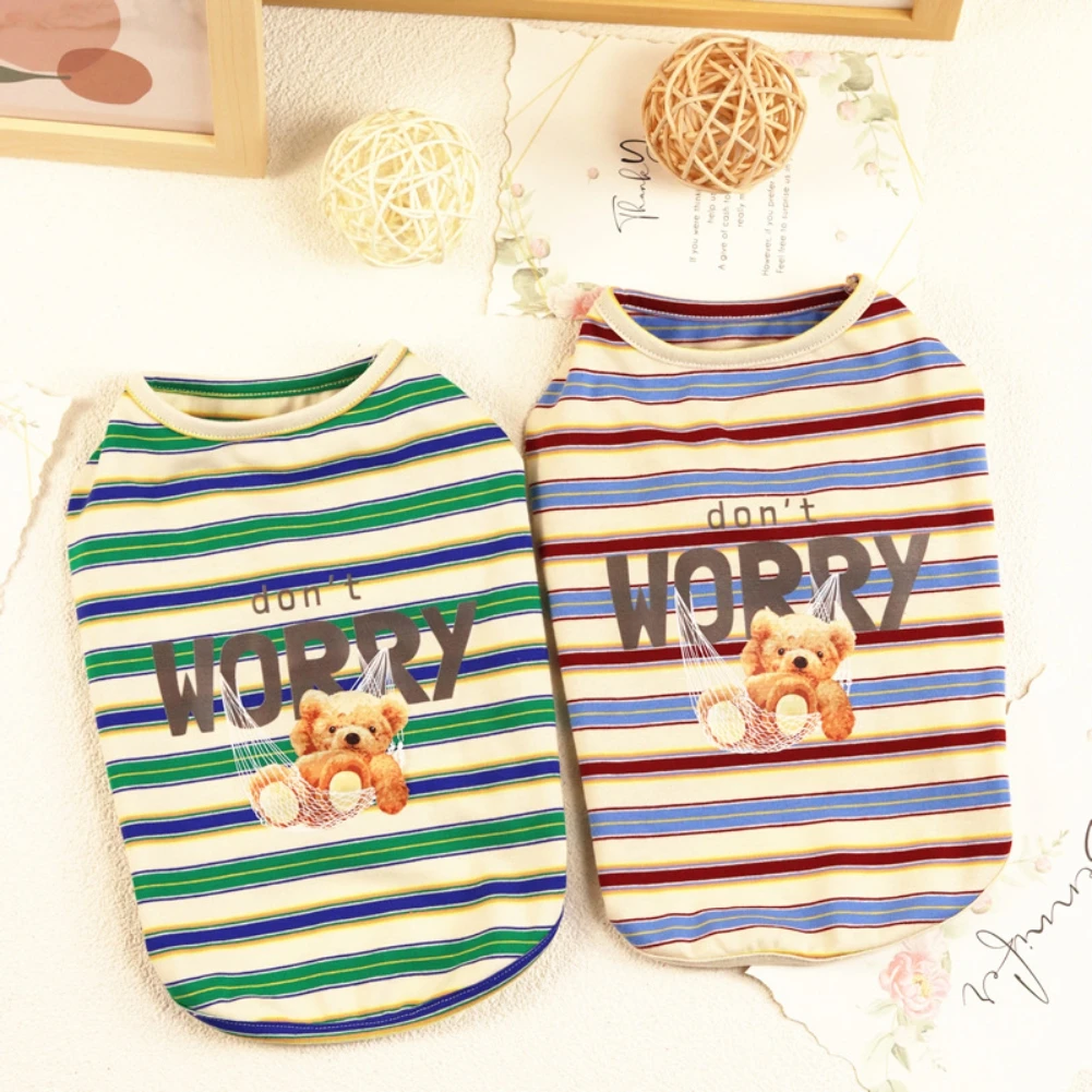 

Summer Striped Dog Shirt Cotton Bear Casual Pet Vest Teddy Chihuahua Bichon Corgi Puppy T-Shirt Breathable Dog Clothes