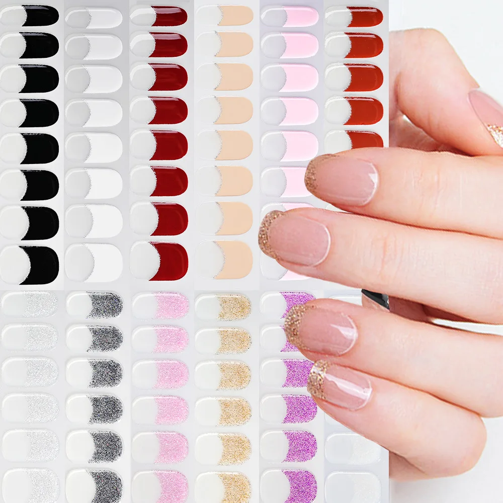 16 насадок полузатвердевающие обертки для французских ногтей Золотой Серебряный