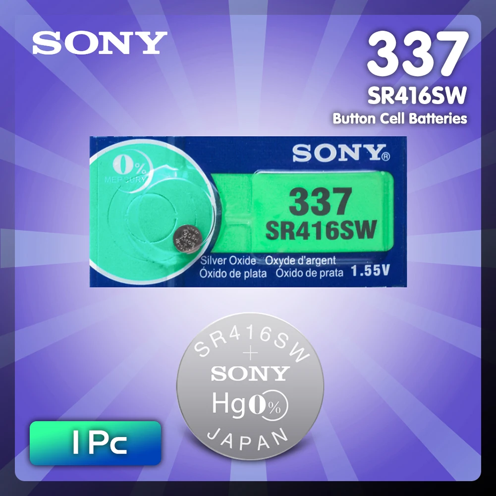 

1 шт., Sony 337 SR416SW 1,55 в, оксид серебра, часы, батарея SR416SW 337 LR416, SB-A5, кнопка, монета, сделано в Японии
