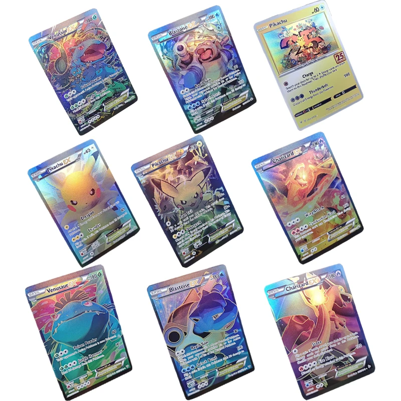 

9Pcs Pokmon Metal Card Pikachu Anime Flash Card Charizard Blastoise Game Collection Card