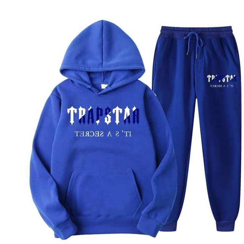 

2023 New Brand TRAPSTAR Printed Sportswear Men 15 Colors Warm Two Pieces Set Loose Hoodie Sweatshirt + Pants Set Hoodie Jogging