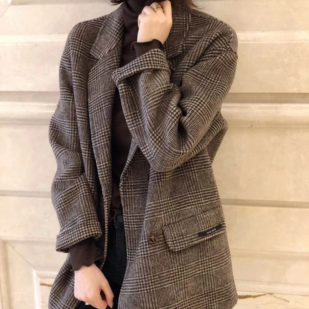 2022 Autumn and Winter New Women's Jacket Plaid Wool Short Suit Thickened Top Coat