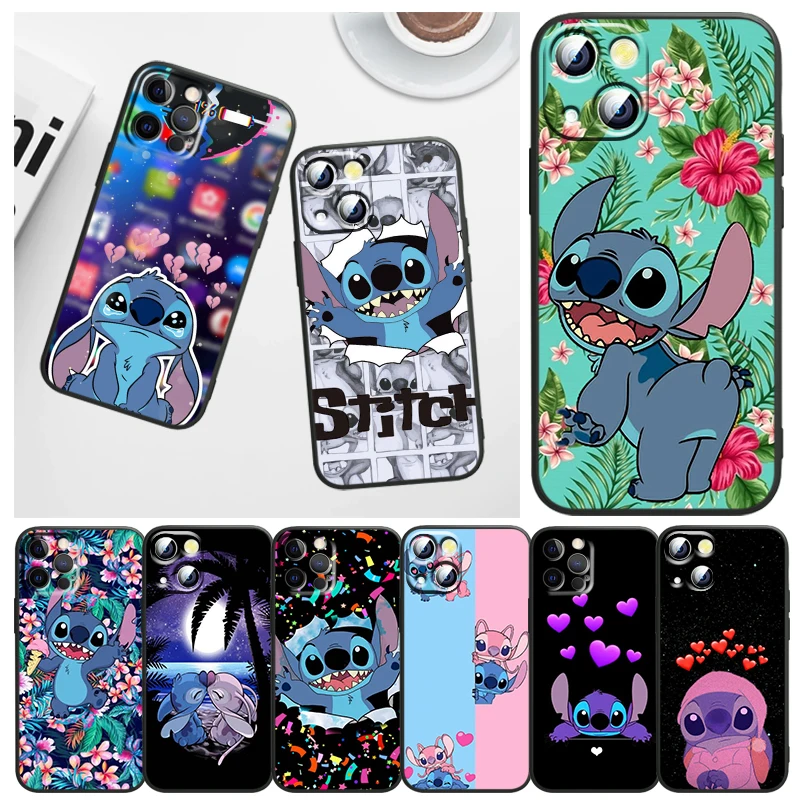 

Phone Case For Apple iPhone 14 13 12 11 mini 8 7 XS XR X SE 2020 Pro Max Plus Armour Disney Cartoon Stitch Black Cover
