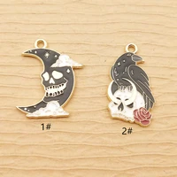10pcs enamel skull moon crow charm for jewelry making earring pendant necklace bracelet accessories diy craft supplies