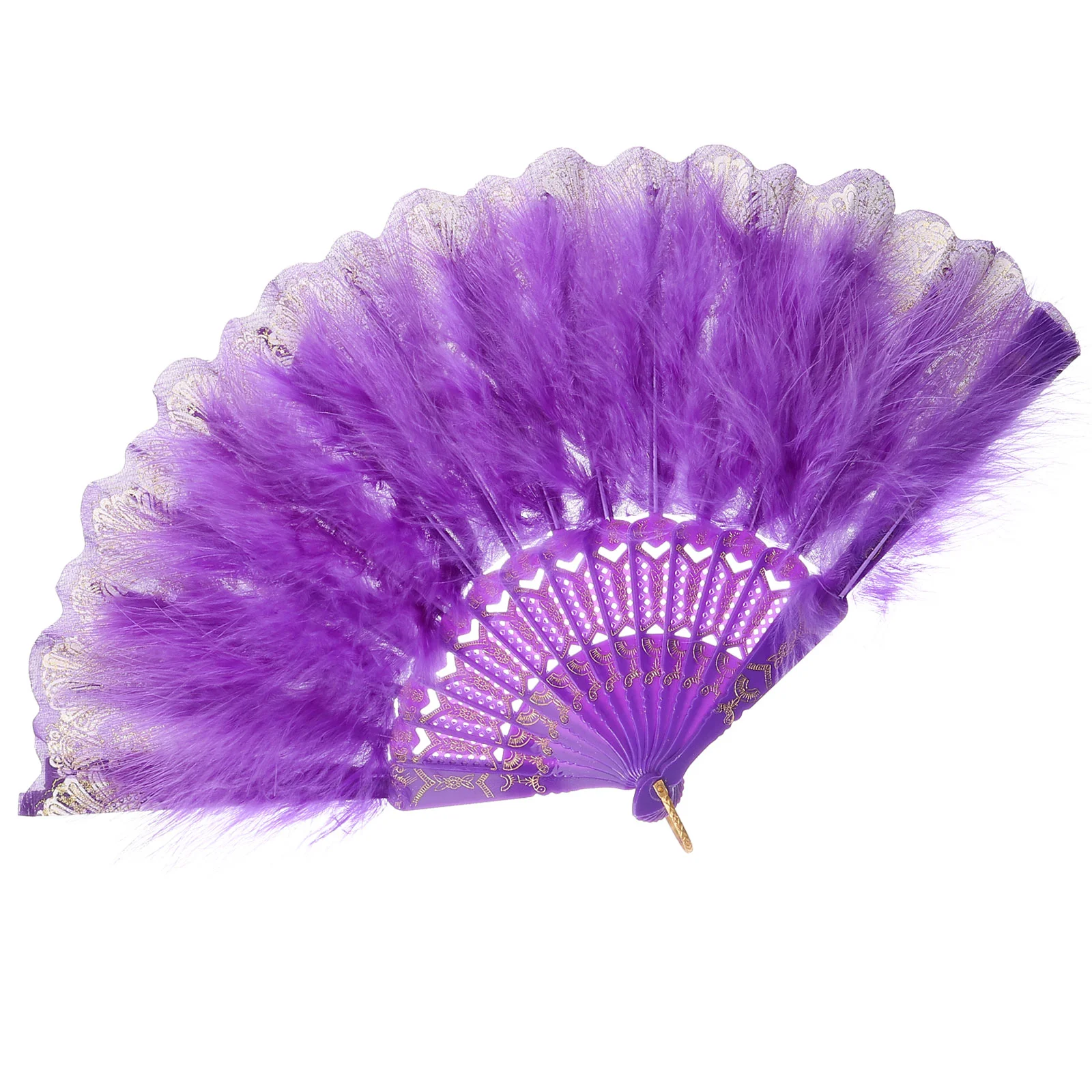 

Vintage Plume Hand Fan Decorative Folding Plume Fan Chinese Style Dancing Fan Party Stage Prop
