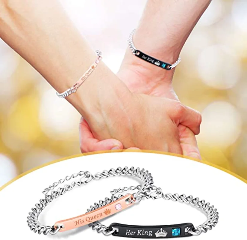 Fashion Couple Chain Bracelet Her King and His Queen Bracelet Creative Bracelets for Women Couple Jewelry Party Anniversary Gift