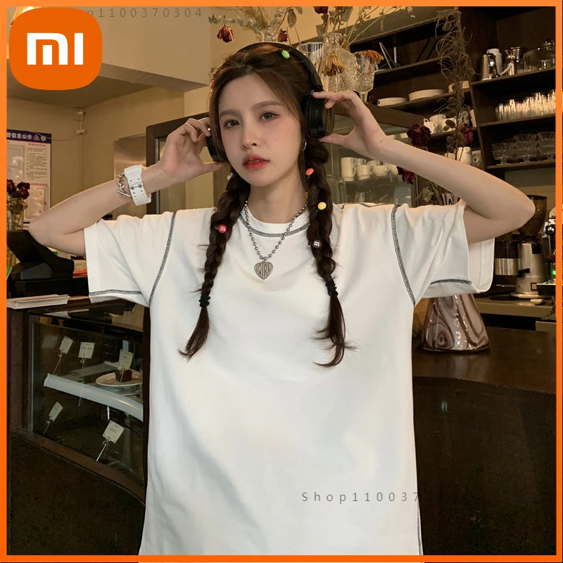 

Xiaomi 3 Sizes 100% Cotton Basic Solid Simple Fashion Casual Loose Call Match Oversized Women Top Tee Female T-shirts