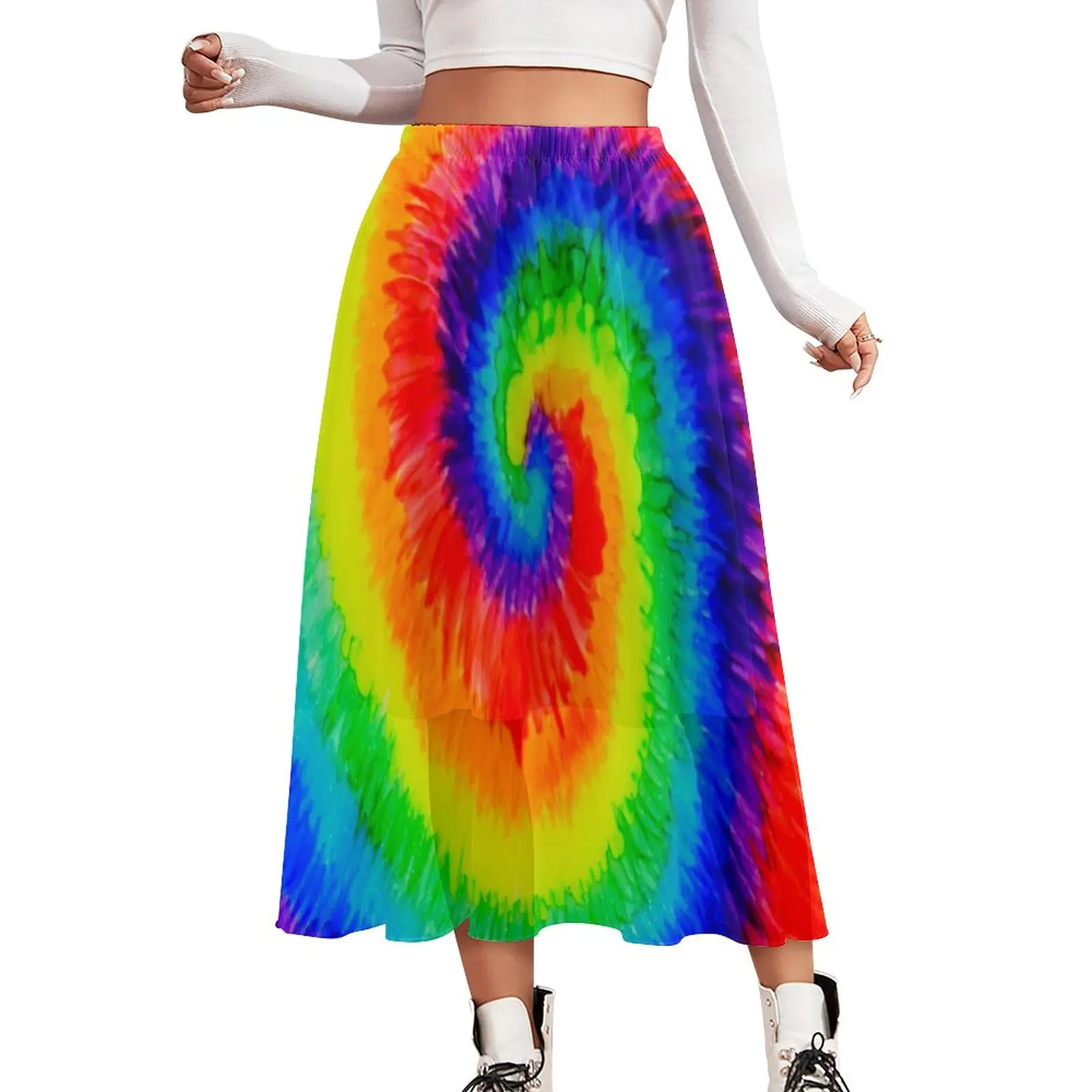 

Rainbow Tie Dye Chiffon Skirt Psychedelic Hippie Print Streetwear Casual Skirts Female Retro A-line Skirt Pattern Clothing